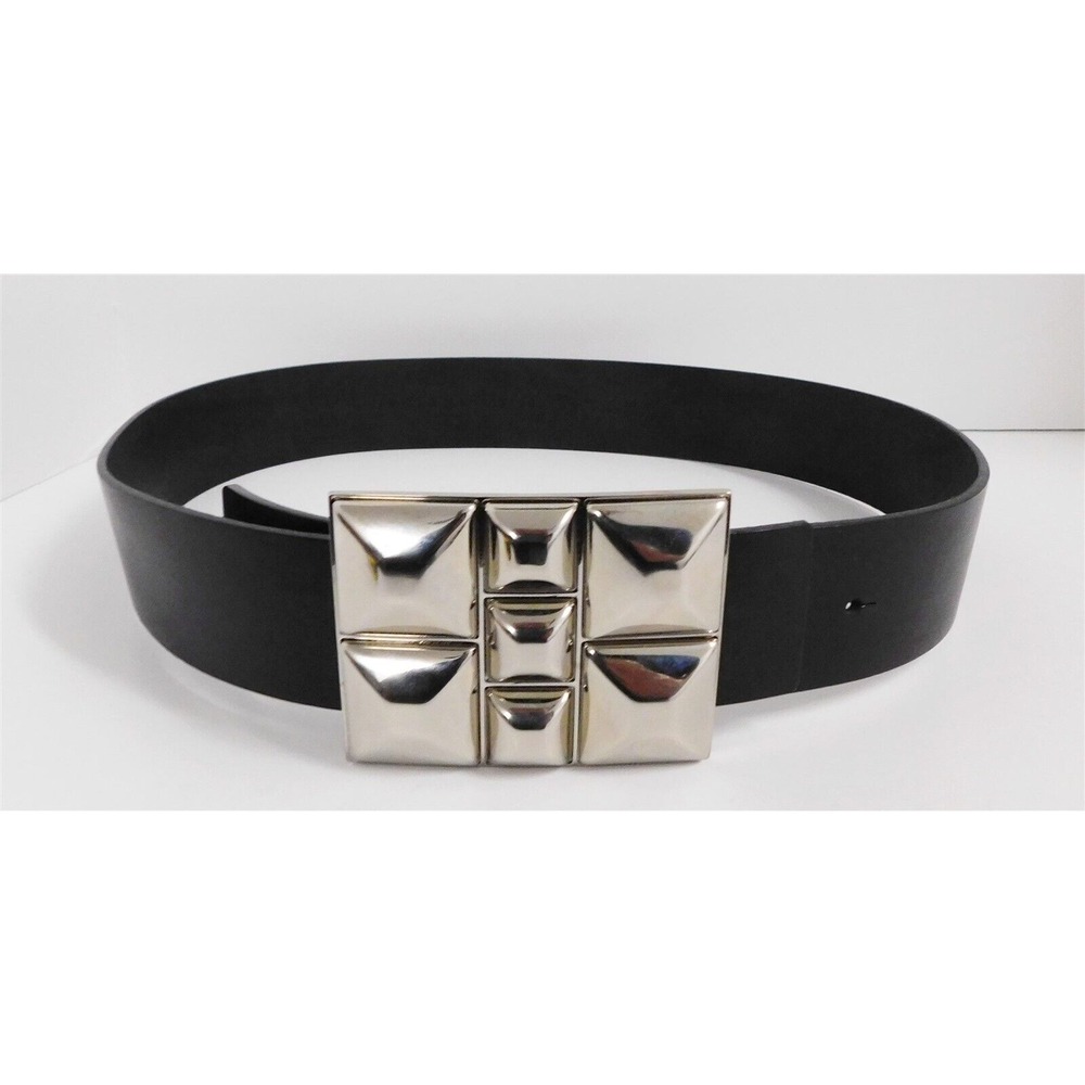 Orciani Black Leather Large Silver Buckle Italy sz 85/34